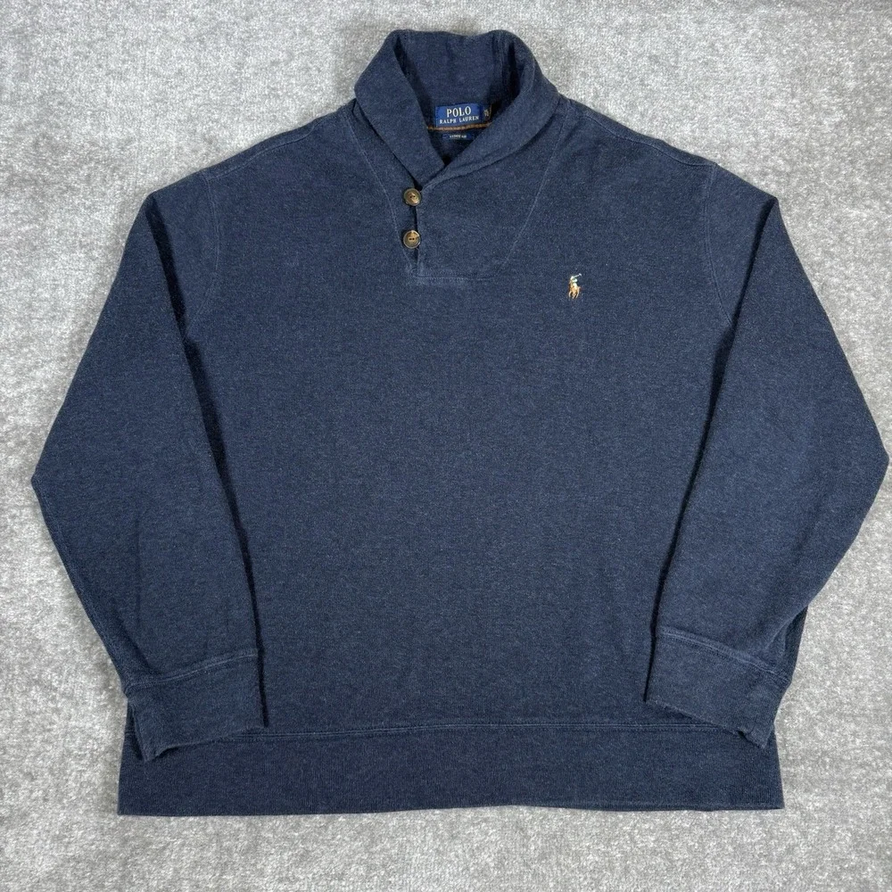 Polo Ralph Lauren Pullover Men's‎ XL Blue Shawl Neck Estate Ribbed Preppy